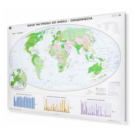 Świat na progu XXI w. Osiągnięcia 160x120cm. Mapa w ramie aluminiowej.