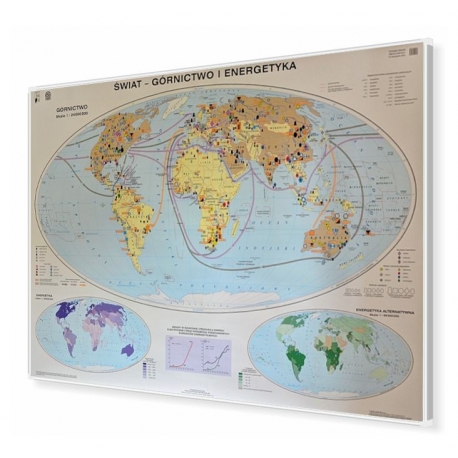 Świat górnictwo i energetyka 160x120cm. Mapa w ramie aluminiowej.