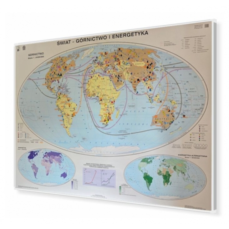 Świat. Górnictwo i energetyka/Handel międzynarodowy160x120cm. Mapa magnetyczna.