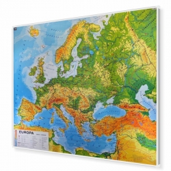 Europa fizyczna 180x150cm. Mapa w ramie aluminiowej.