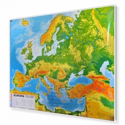 Europa fizyczna do ćwiczeń 180x150cm. Mapa w ramie aluminiowej.