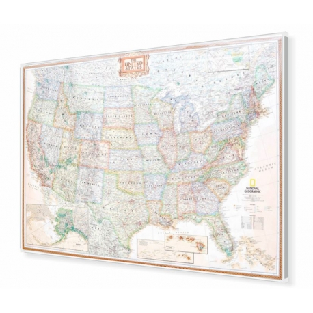 Stany Zjednoczone/USA exclusive 180x120cm. Mapa w ramie aluminiowej.