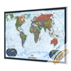 Świat Polityczny Dekoracyjny 120x78cm. Mapa w ramie aluminiowej.