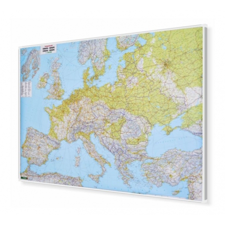 Europa fizyczno-drogowa 180x120cm. Mapa w ramie aluminiowej.