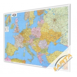 Europa Polityczno-Drogowa 170x122 cm. Mapa w ramie aluminiowej.