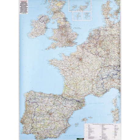 Europa Zachodnia drogowa 93x124cm. Mapa śienna.