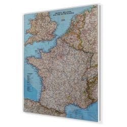 Francja, Belgia, Holandia, Anglia, Walia 64x77cm. Mapa w ramie aluminiowej.