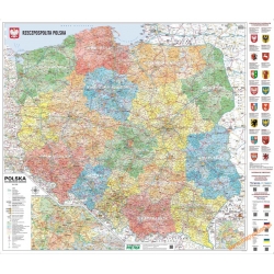 Polska Administracyjno-drogowa (tablice rejestracyjne) 164x138cm. Mapa ścienna.