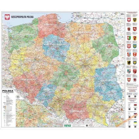 Polska Administracyjno-drogowa (tablice rejestracyjne) 164x138cm. Mapa ścienna.