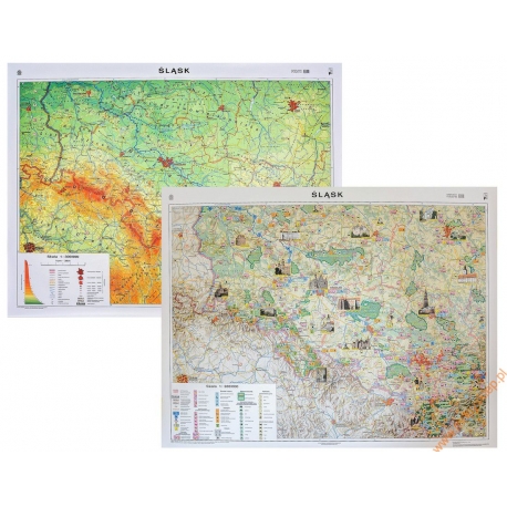 Śląsk ogólnogeograficzna/krajobrazowa 160x120cm. Mapa ścienna dwustronna.