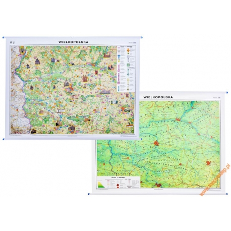 Wielkopolskie ogólnogeograficznaa/krajobrazowa 160x120cm. Mapa ścienna dwustronna.