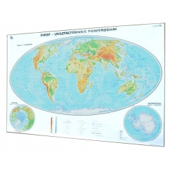 Świat fizyczny-ogólnogeograficzny 160x120 cm. Mapa w ramie aluminiowej.