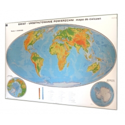 Świat ogólnogeograficzny do ćwczeń 200x140 cm. Mapa w ramie aluminiowej.