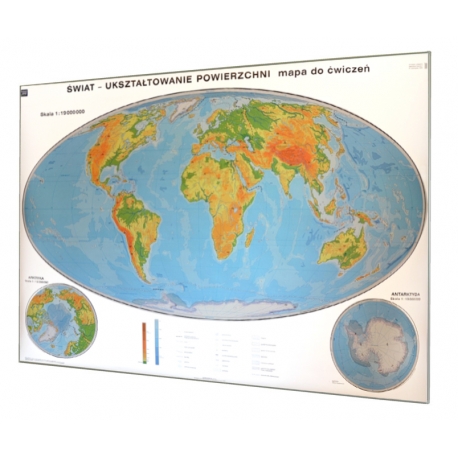 Świat ogólnogeograficzny do ćwczeń 200x140 cm. Mapa w ramie aluminiowej.