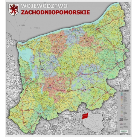 Zachodniopomorskie administracyjno-drogowa  104x105cm. Mapa ścienna.