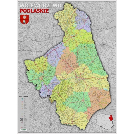 Podlaskie administracyjno-drogowa 104x130cm. Mapa ścienna.