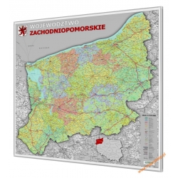 Zachodniopomorskie administracyjno-drogowa 98x105cm. Mapa w ramie aluminiowej.