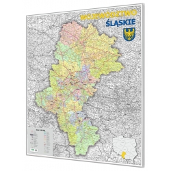 Śląskie administracyjno-drogowa 100x116cm. Mapa w ramie aluminiowej.