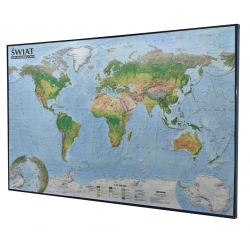 Świat fizyczny/krajobrazowy 138x97cm. Mapa w czarnej ramie aluminiowej.