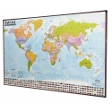 Świat Polityczny 138x97cm. Mapa w brązowej ramie aluminiowej.