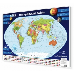 Świat Polityczny 98x70cm. Mapa w ramie aluminiowej.