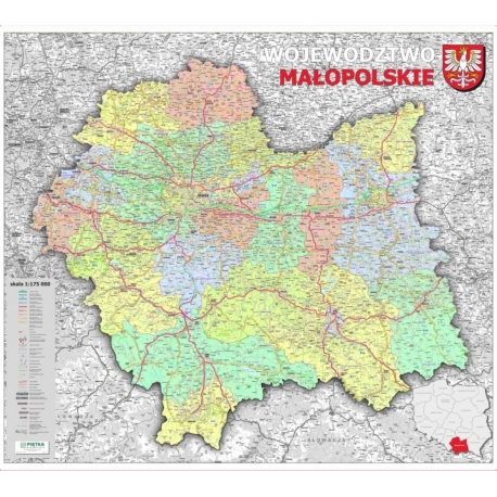 Małopolskie adminstracyjno-drogowa 104x122cm. Mapa ścienna.