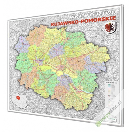 Kujawsko-Pomorskie administracyjno-drogowa 100x120cm. Mapa do wpinania.