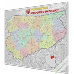 Warmińsko-Mazurskie administracyjno-drogowa 128x90cm. Mapa w ramie aluminiowej.