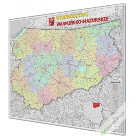 Warmińsko-Mazurskie administracyjno-drogowa 120x100cm. Mapa magnetyczna.