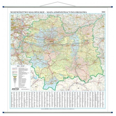 Małopolskie/Małopolska administracyjno-drogowa 102x98 cm. Mapa ścienna.