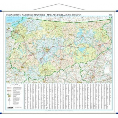 Warmińsko-Mazurskie administracyjno-drogowa 129x122 cm. Mapa ścienna.