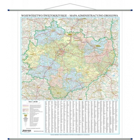 Świętokrzyskie administracyjno-drogowa 86x107 cm. Mapa ścienna.