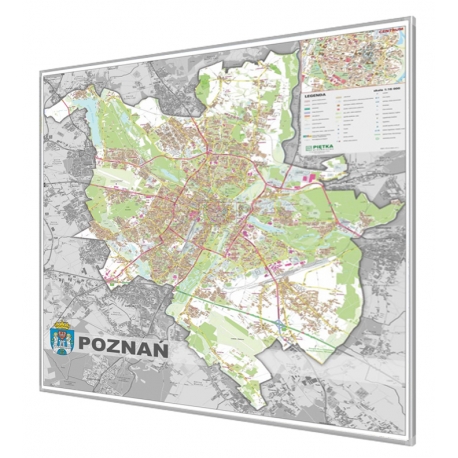 Poznań - plan miasta 140x160cm. Mapa w ramie aluminiowej.