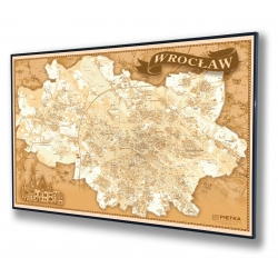 Wroclaw-plan miasta stylizowany 140x100cm. Mapa w ramie aluminiowej czarnej.