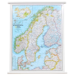Skandynawia/Islandia, Norwegia, Szwecja, Finlandia, Dania, Litwa, Łotwa, Estonia 64x78cm. Mapa ścienna.