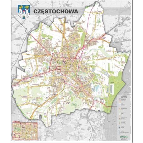 Częstochowa-plan miasta 100x120cm. Mapa ścienna.