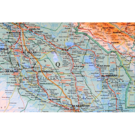 Irak fizyczno-drogowa 80x68 cm. Mapa w ramie aluminiowej.