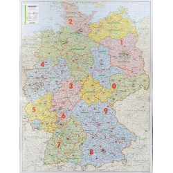 Niemcy administracyjno-drogowa z kodami pocztowymi 100x130cm. Mapa ścienna.