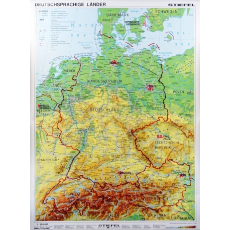 Niemcy, Austria, Szwajcaria fizyczna 120x160cm. Mapa ścienna.