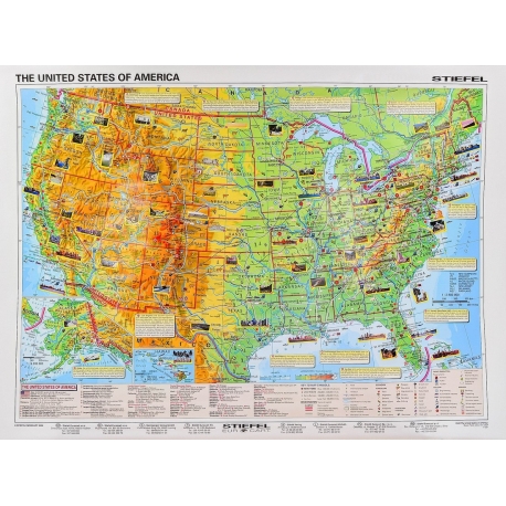 Stany Zjednoczone/USA fizyczna 160x120cm. Mapa magnetyzna.