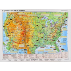 Stany Zjednoczone/USA fizyczna 160x120 cm. Mapa w ramie aluminowej.