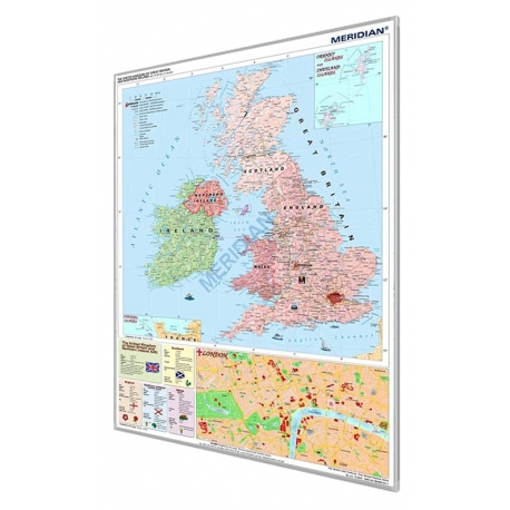 Wielka Brytania i Irlandia polityczna 120x160cm. Mapa w ramie aluminiowej.