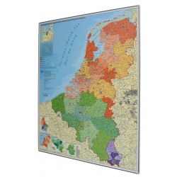 Beneluks/Belgia, Holandia, Luxemburg administracyjna z kodami pocztowymi 97x119 cm. Mapa w ramie aluminiowej.