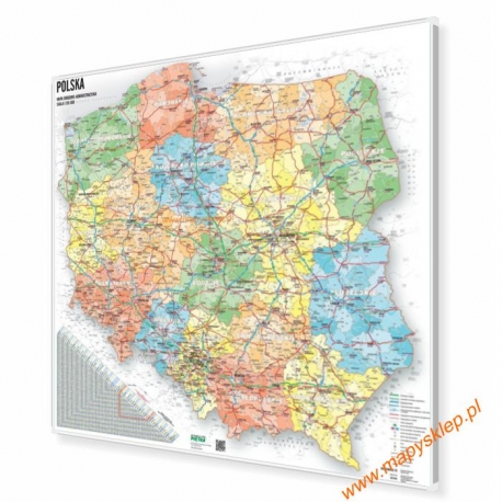 Polska administracyjno-drogowa 104x92cm. Wersja Strong. Mapa magnetyczna.