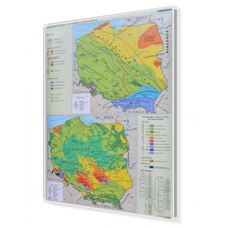 Polska. Geoologia - Tektonika i stratygrafia 120x160cm. Mapa w ramie aluminiowej.