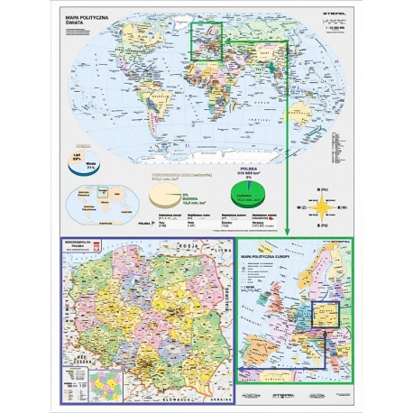 Świat, Europa, Polska polityczna 122x160cm. Mapa ścienna.