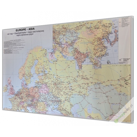 Europa i Azja kolejowa 100x68cm. Mapa do wpinania.