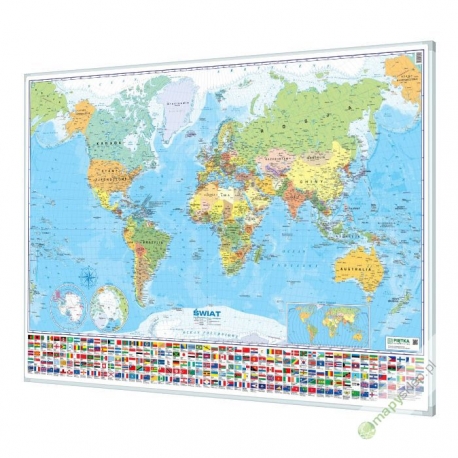 Świat Polityczny 145x100cm. Mapa w ramie aluminiowej.