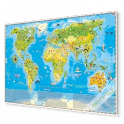 Zwierzęta Świata - Mapa Młodego Odkrywcy 140x100cm. Mapa w ramie aluminiowej.