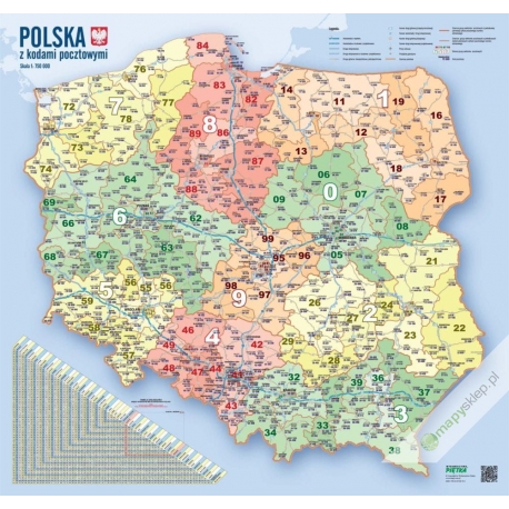 Polska kodowo-drogowa 104x94cm. Mapa ścienna.
